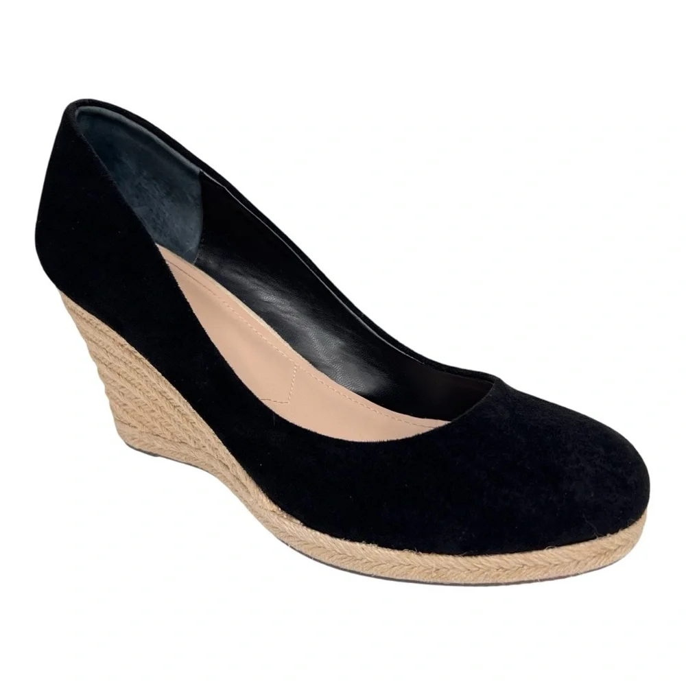 Charles by Charles David Black Faux Suede Espadrille Wedge Pumps